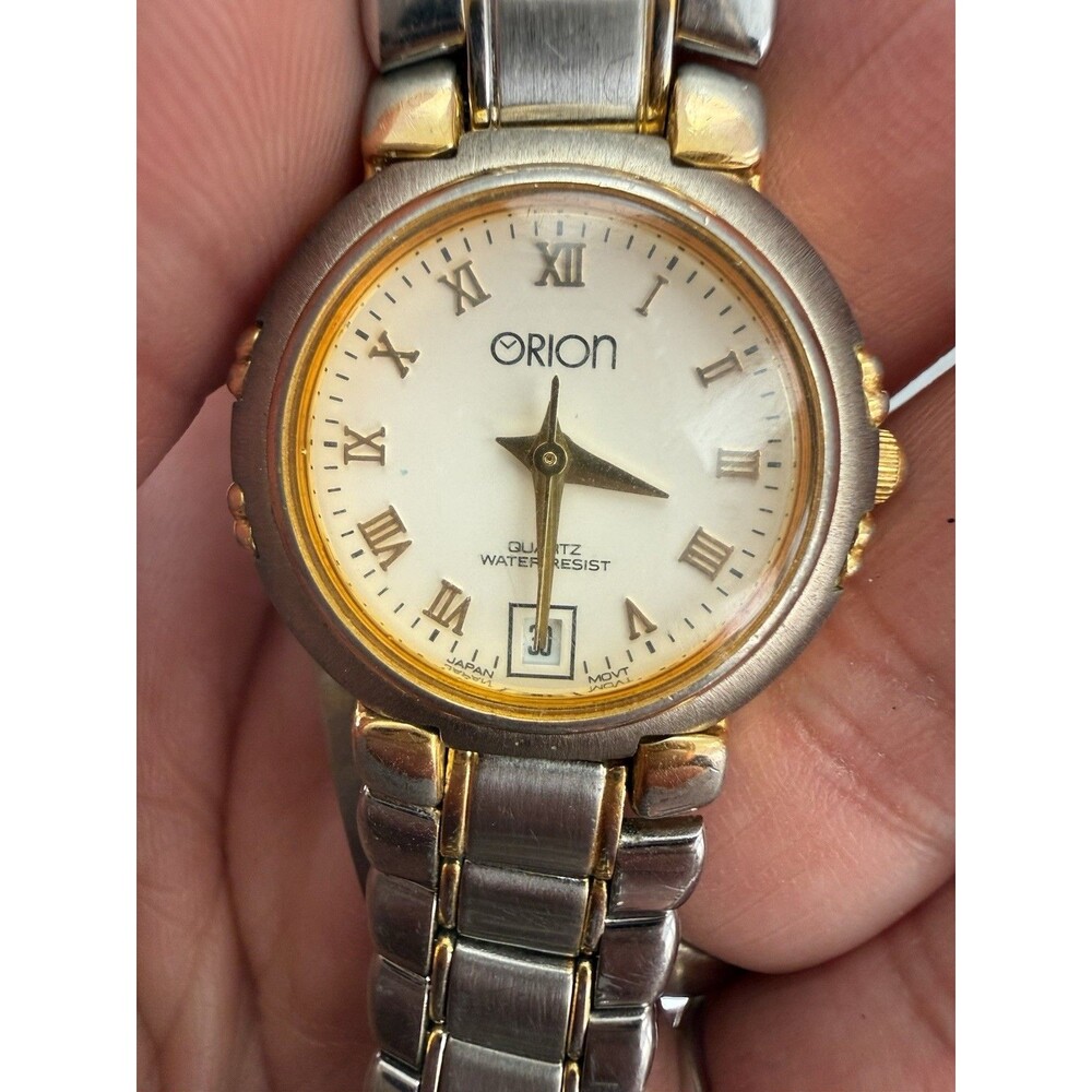 Vintage Orion Ladies Quartz Watch 18K Gold Plated 2 Tone Numeral Date AS-IS